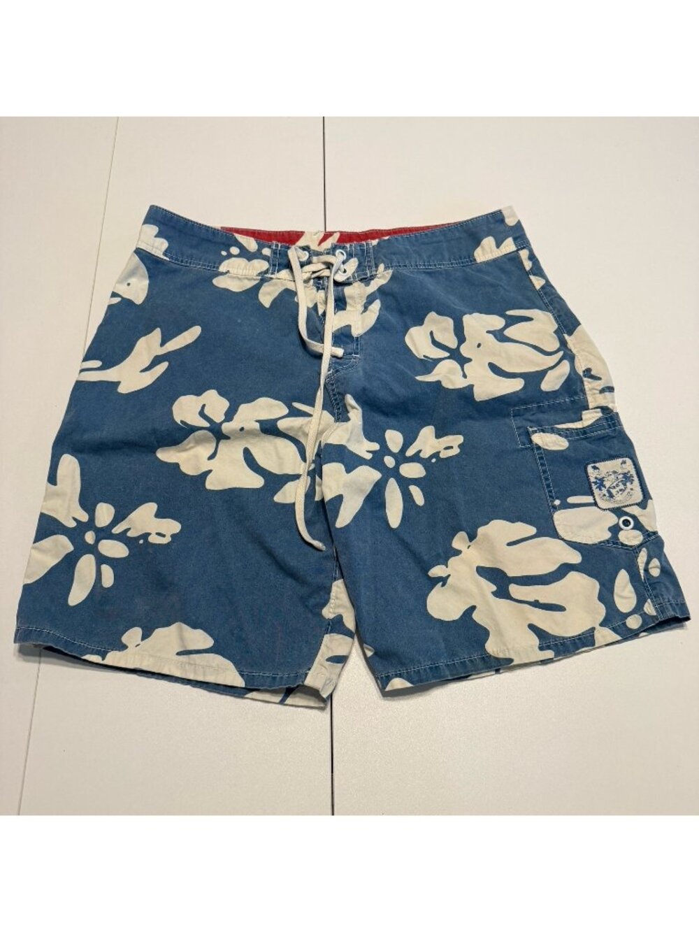 Counter Culture Swim Trunks Mens 36 Blue Hibiscus Flower Vintage